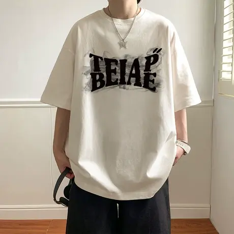 设计感潮牌宽松纯棉短袖T恤男夏季半袖小众体恤美式高街ins上衣服商品大图