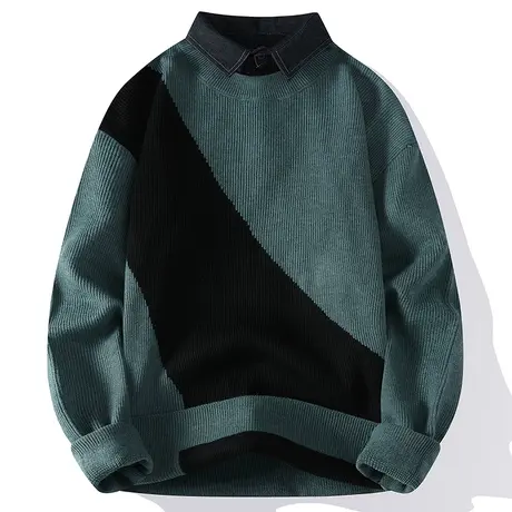 假两件衬衫领加厚毛衣男士秋冬季休闲保暖青年休闲打底针织衫男装商品大图
