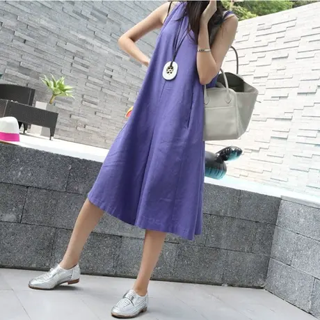 2018夏季新款韩版中长款宽松chic棉麻无袖连体裤女时尚九分阔腿裤商品大图