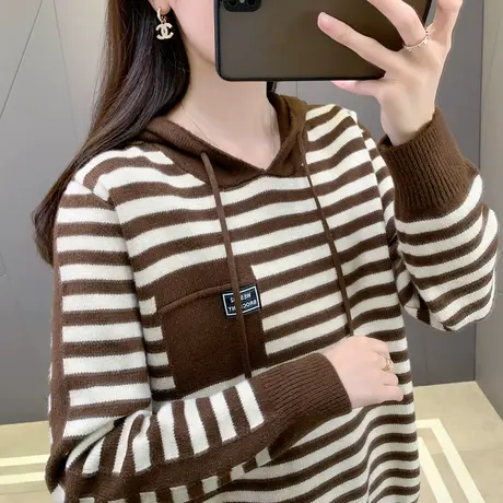 春秋季卫衣女士条纹2025爆款新款带帽宽松显瘦女款上衣洋气减龄图片
