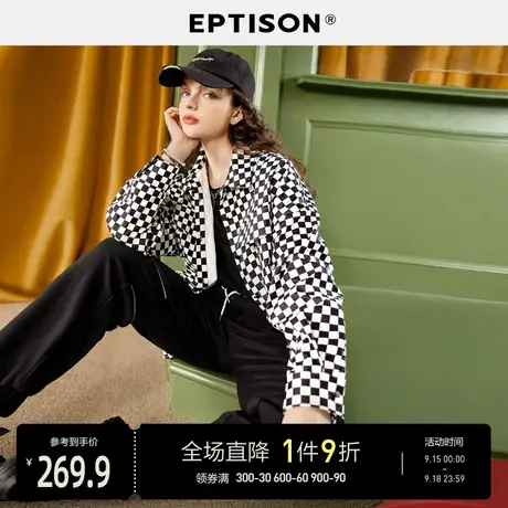 EPTISON衬衫女2023秋季新款宽松棋盘格潮流印花休闲衬衣外套图片