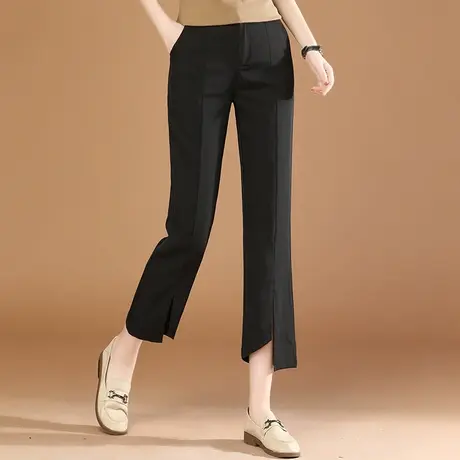 韩潮袭人微喇叭高腰直筒开叉八分裤女新款休闲西装裤子显瘦夏薄款图片