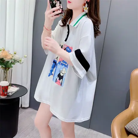 Polo衫卡通短袖t恤女夏季2023新款宽松洋气减龄日系ins潮半袖上衣图片