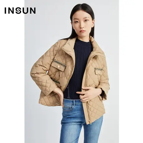 INSUN恩裳线上专选冬季菱形格纹小香风短款羽绒服图片