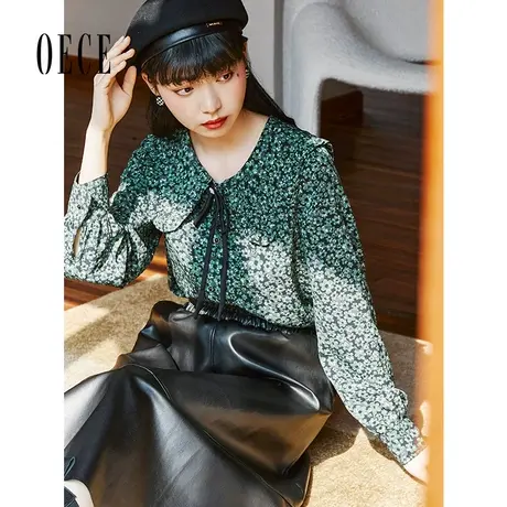 Oece设计感甜美衬衫秋冬新款女装韩系复古碎花衬衣上衣商品大图
