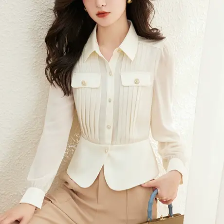 今年流行的漂亮小衫秋季雪纺衬衫女长袖2023新款时尚洋气收腰上衣商品大图