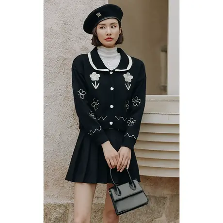 弥古法式针织衫上衣女高级感刺绣花朵毛衣开衫外套2023秋装小个子商品大图