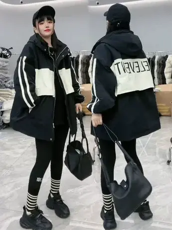 棉衣外套女2023冬季新款宽松夹棉冲锋衣棉服小个子连帽夹克棉袄商品大图