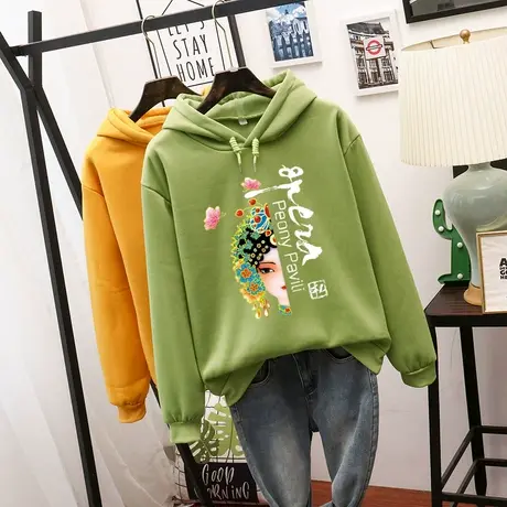 韩版宽松中长款连帽卫衣女2024新款秋冬季加绒加厚设计感小众外套商品大图