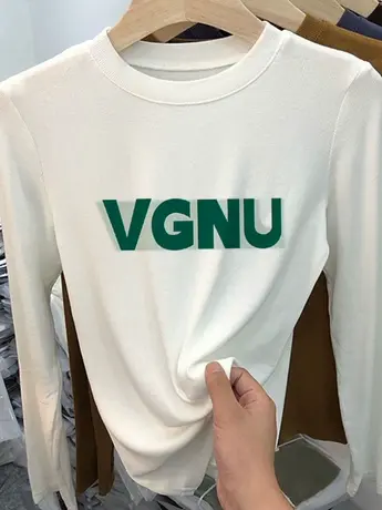 白色仿棉长袖t恤女秋冬季加绒万能内搭打底衫美式洋气减龄上衣服商品大图