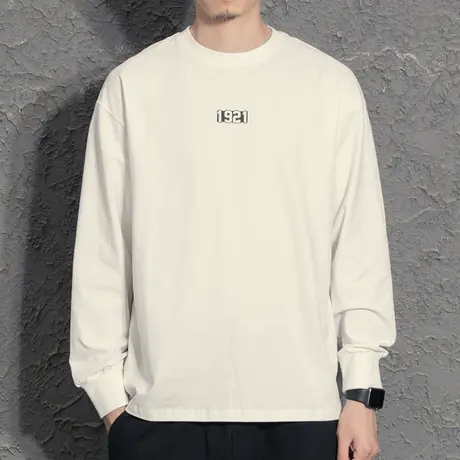 简约潮牌休闲男士长袖t恤2022春季新款白色打底衫半袖男生青年tee图片