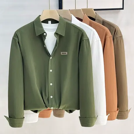 男士衬衫秋冬新款简约日系工装衬衫男纯棉时尚潮流休闲外穿衬衣男图片
