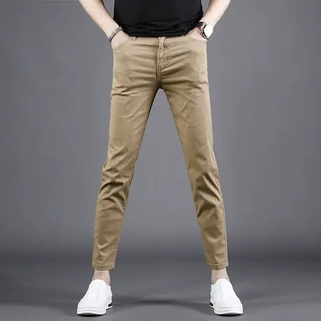 夏季卡其色九分牛仔裤男修身小脚2025新款潮牌男生裤子9分显瘦图片