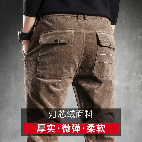 秋冬季灯芯绒男裤子2024新款休闲裤男士灯草绒条绒中年爸爸咖啡色商品大图