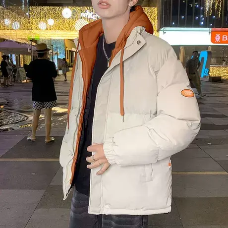 假两件连帽晋江棉衣男士冬季加绒加厚潮牌外套羽绒棉服面包服棉袄商品大图