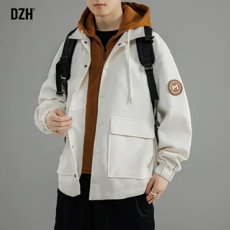 男士假两件外套男秋季新款2024秋装拼接上衣休闲运动工装美式夹克商品大图