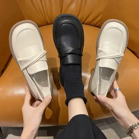 小众设计感小皮鞋女2023春秋新款软皮舒适平底上班族一脚蹬乐福鞋商品大图