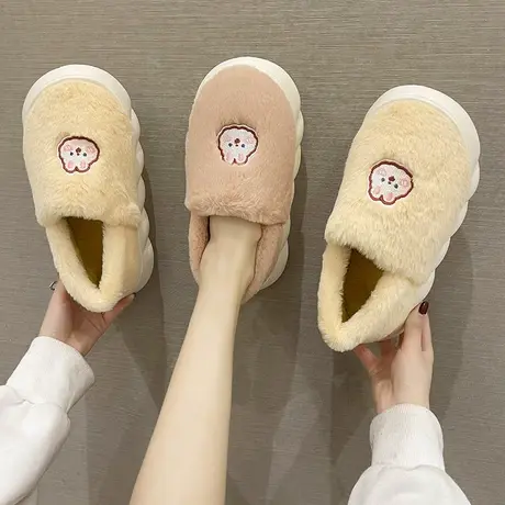 撸猫感棉拖鞋女冬季可爱毛绒保暖卡通室内居家用防滑厚底包跟棉鞋商品大图