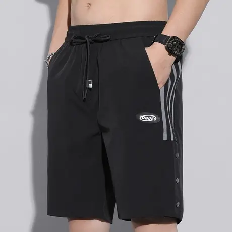 夏季薄款冰丝五分排扣运动休闲短裤男士外穿沙滩中裤子夏天半截裤商品大图