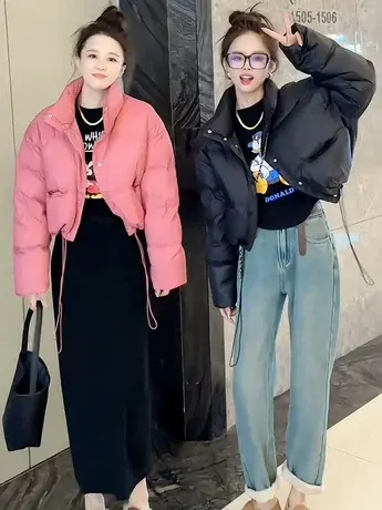 立领小个子羽绒服女短款冬2023新款白鸭绒爆款加厚保暖面包服外套商品大图