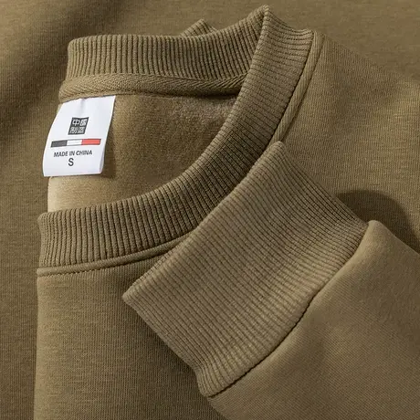 美式咔叽！重磅秋冬圆领加绒加厚卫衣纯色简约复古款男女休闲上衣商品大图