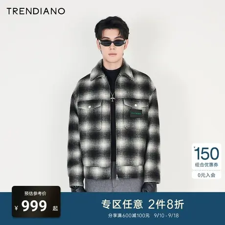 TRENDIANO官方男装冬季新款格子毛呢大衣外套男商品大图