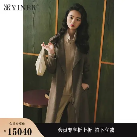 YINER音儿女装冬季中长款纯羊绒双面呢大衣商品大图