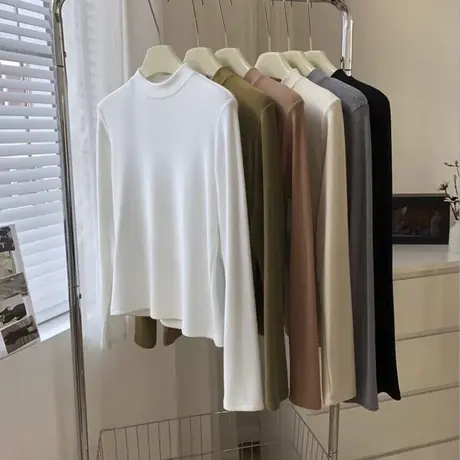 冬季加厚加绒长袖T恤女半高领内搭德绒打底衫修身显瘦保暖秋衣潮商品大图