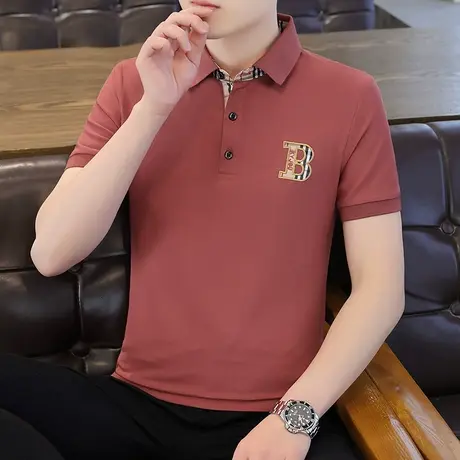 夏季Polo衫男潮流刺绣纯色翻领短袖T恤男装青年半袖汗衫爸爸装ins商品大图