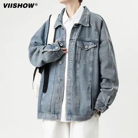 VIISHOW牛仔夹克男2024春秋新款帅气宽松牛仔衣ins潮流港风外套商品大图