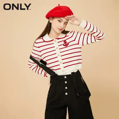 ONLY奥莱夏季时髦海军风条纹短款开衫针织衫女商品大图