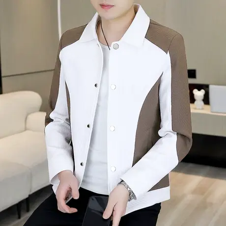 春装2024新款外套潮流翻领帅气韩版修身褂子上衣短款撞色休闲夹克商品大图