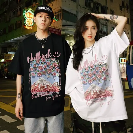 情侣装短袖日系宽松男女同款情侣T恤夏季半截袖情侣款大码半袖潮商品大图