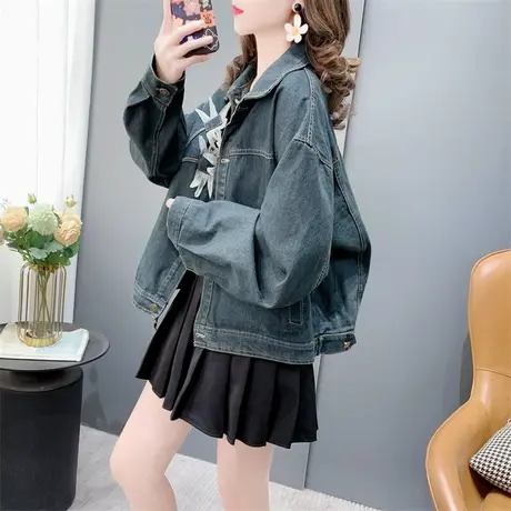 设计感立体花朵牛仔外套女春季2024年新款港味复古百搭小个子上衣商品大图