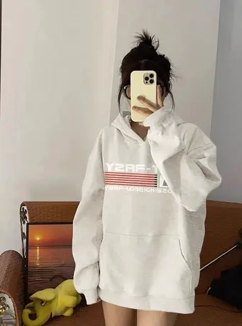 hiphop美式复古连帽卫衣女2024新款春秋季薄款宽松慵懒风chic上衣图片