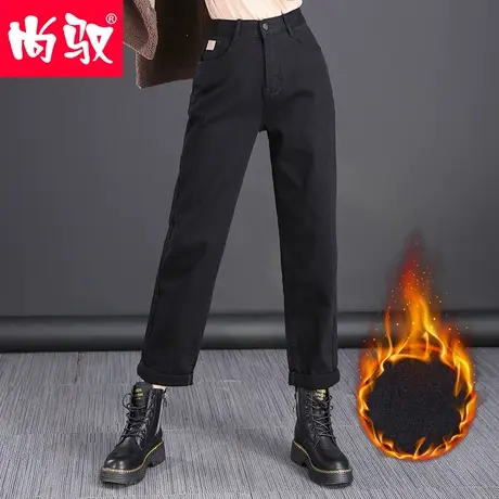 尚驭松紧腰牛仔裤女韩版宽松老爹裤2023秋冬新款保暖加绒显瘦垮裤图片