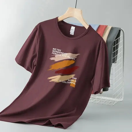 莫代尔冰丝t恤男士短袖潮牌潮流圆领凉感速干上衣服体恤夏季半袖图片