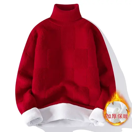 可翻高领毛衣男冬季潮牌保暖毛线上衣服男士套头软糯打底针织衫女商品大图