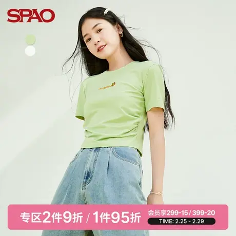 SPAO女士T恤春季新款时尚字母小印花短款短袖圆领T恤SPRAC37S50商品大图