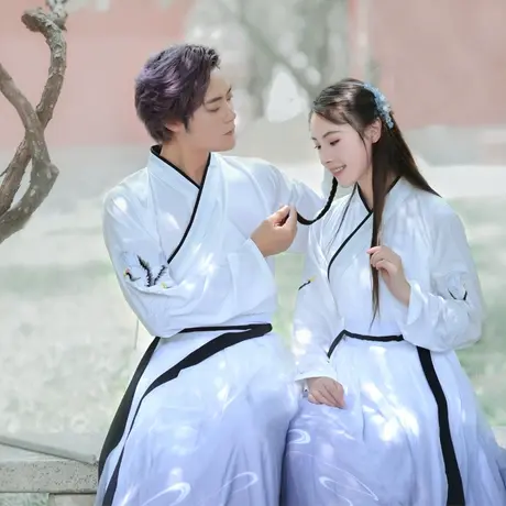 如梦霓裳春款汉服男女交领衣裳襦裙瑞鹤仙情侣装仙鹤绣花齐腰cp装商品大图