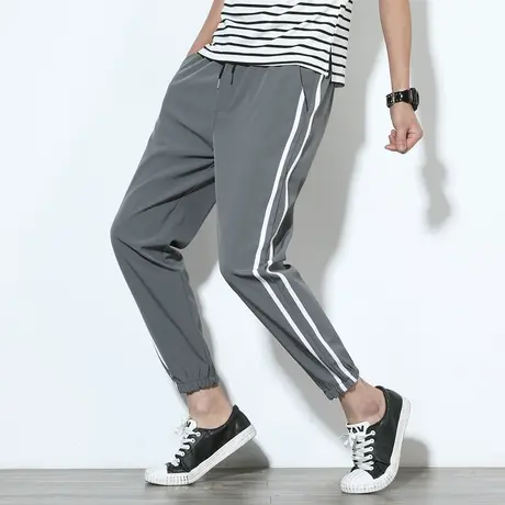 夏季男裤子松紧弹力系带休闲裤男士韩版修身潮2018新款运动束脚裤商品大图