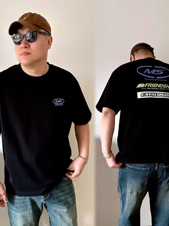 DAEVU夏新款大码男装重磅宽松廓版潮胖子加肥加大圆领男士短袖t恤图片