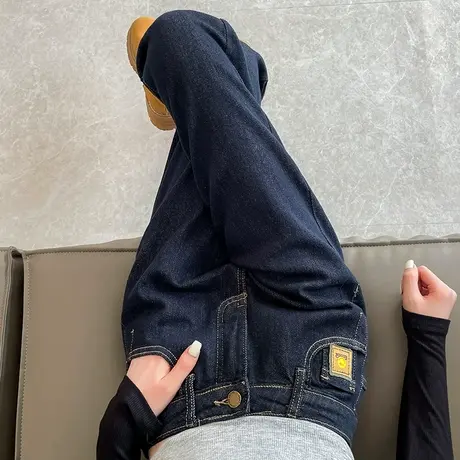 牛仔哈伦裤女2024春秋新款高腰宽松直筒显瘦小个子挽边萝卜老爹裤商品大图