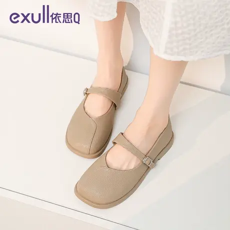 依思Q2024年春季新款时尚百搭法式复古皮带扣浅口平底防滑小皮鞋商品大图