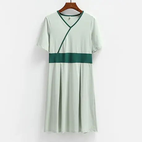 汉元素Y领连衣裙夏季撞色收腰显瘦古风改良版汉服连衣裙一件式商品大图