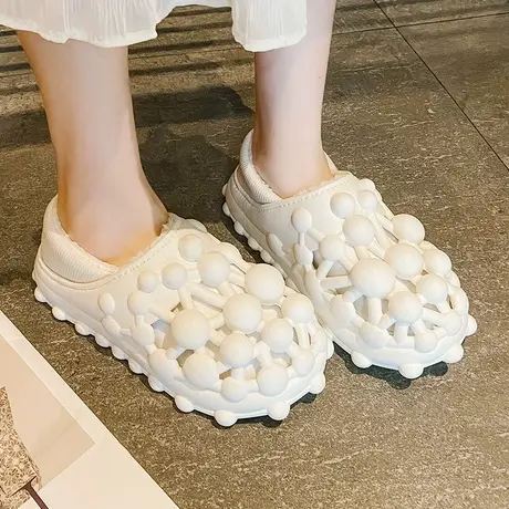 2024新款室内家居加绒保暖棉拖鞋女款包跟外穿冬季月子半拖鞋防滑商品大图