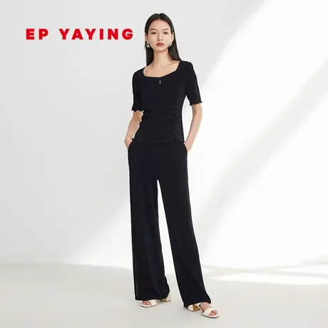 EP雅莹女装 黑色修身收腰显瘦短袖通勤套装 2023新款5501A图片