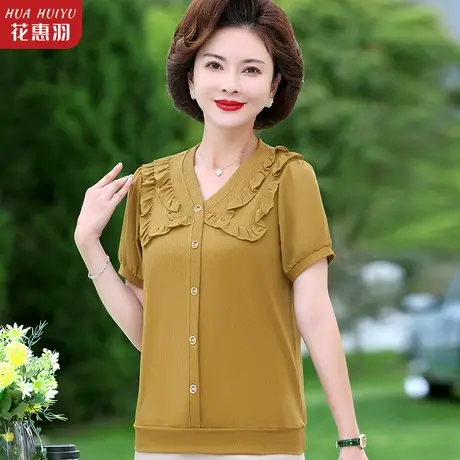 中年妈妈夏装短袖t恤洋气中老年女小衫气质上衣服时尚时髦打底衫图片