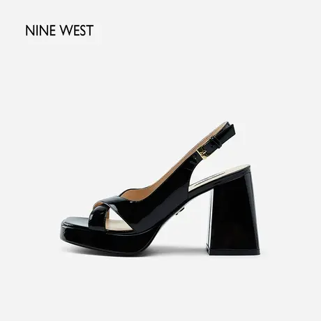 Nine West/玖熙超高跟凉鞋2023夏季新款粗跟防水台一字带明星同款商品大图