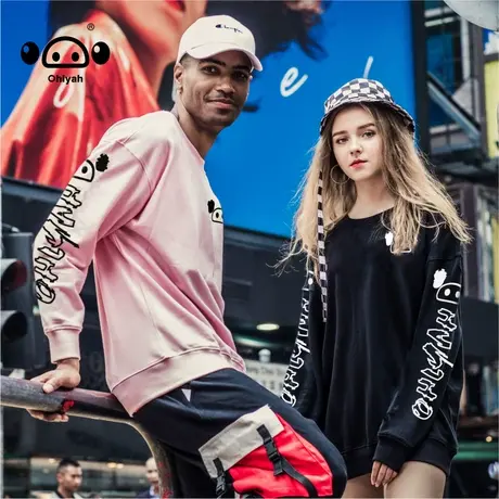 ohlyah春秋简约字母小猪卫衣女潮牌衣服宽松纯棉套头圆领女生外套商品大图